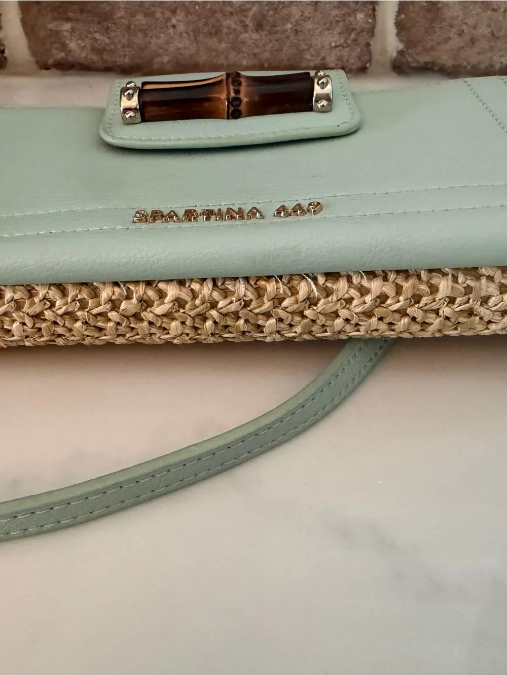Spartina 449 Mint Green Straw-Trim Crossbody Wallet Bag